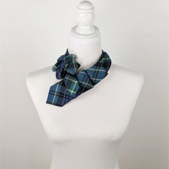 Ogsplosh - Green And Periwinkle Tartan Ascot - Wool Cravat - Unique Scarf - NEW - Picture 4 of 7